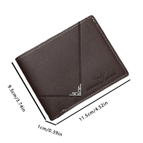 NEW Dark Brown Color Lightweight Men's Slim Bifold Vegan Leather Pocket Wallet - Picture 4 of 5